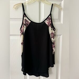 super cute tank! black with pink floral detail. medium